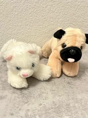 Aurora Plush Pug and White Kitten Set - Soft Plush Toys